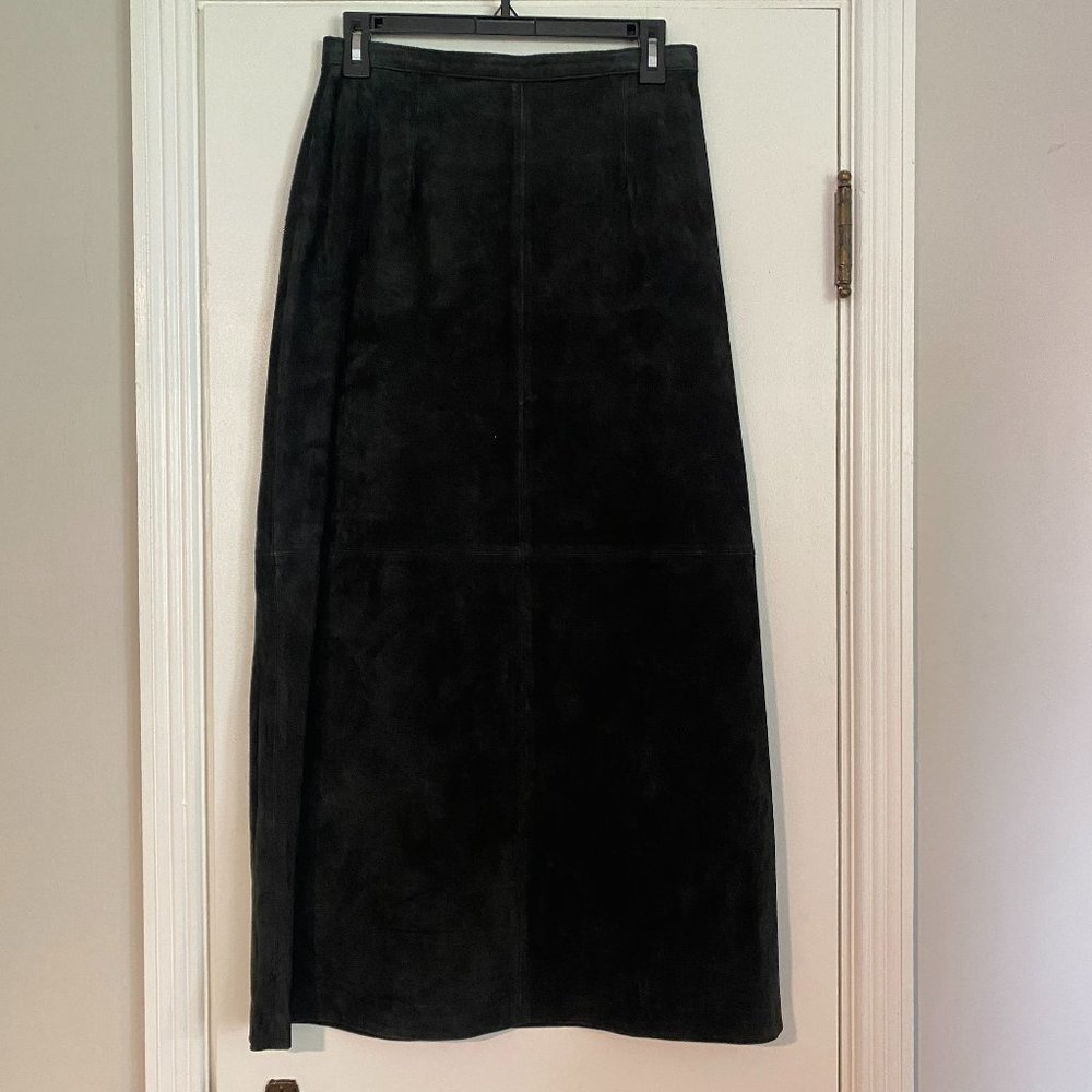 Brandon Thomas Women's Midi Leather Suede Black Pencil Skirt Size 6